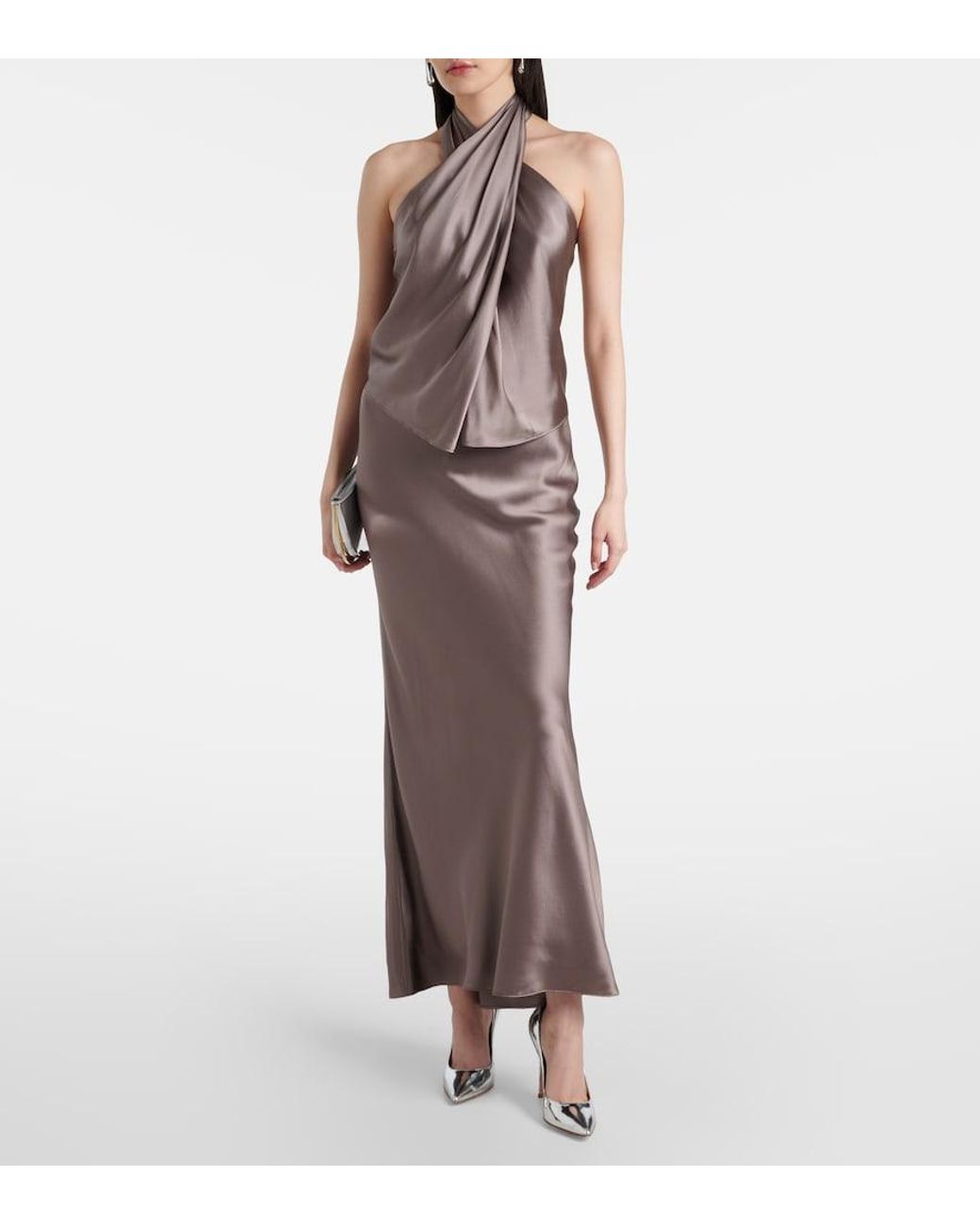 The Sei Brown Silk Charmeuse Maxi Skirt
