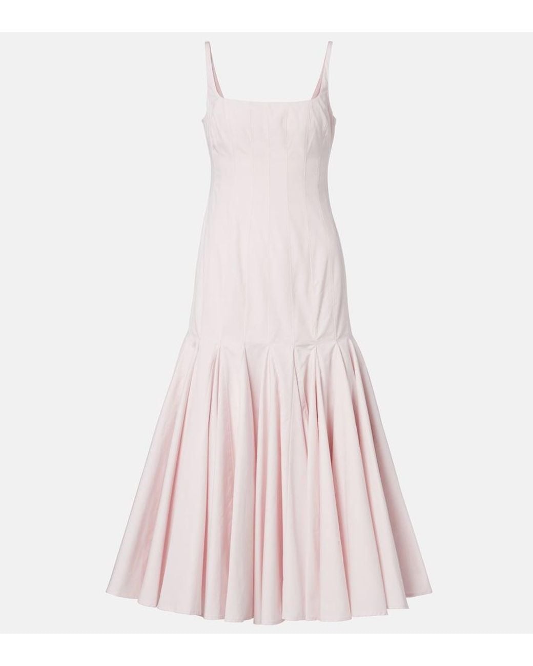 Jacquemus Pink Agave Pleated Cotton Poplin Midi Dress