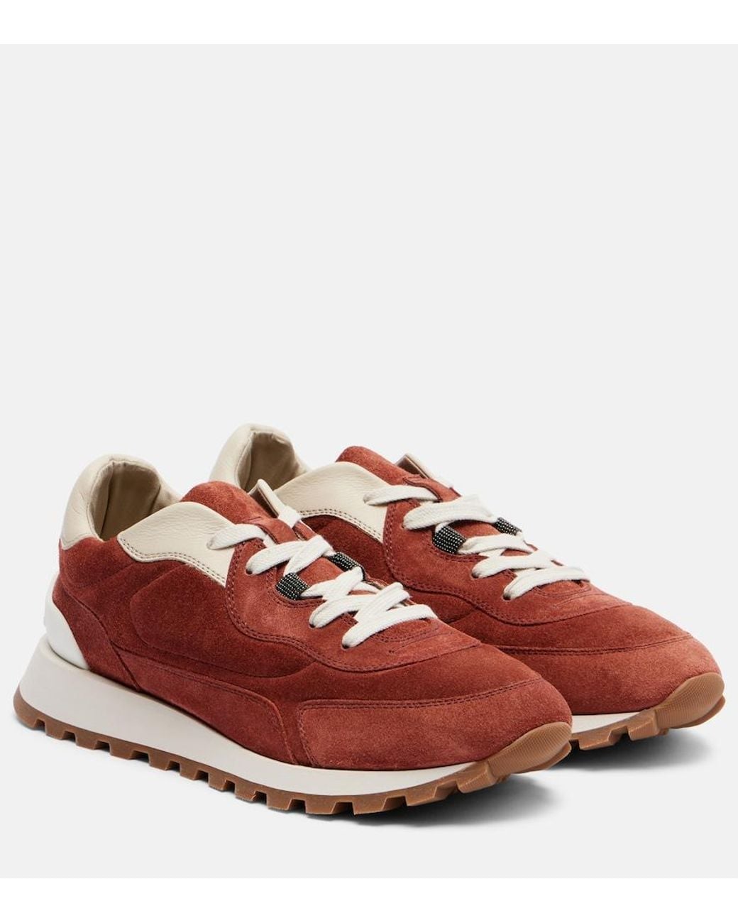 Brunello Cucinelli Red Monili Suede Sneakers
