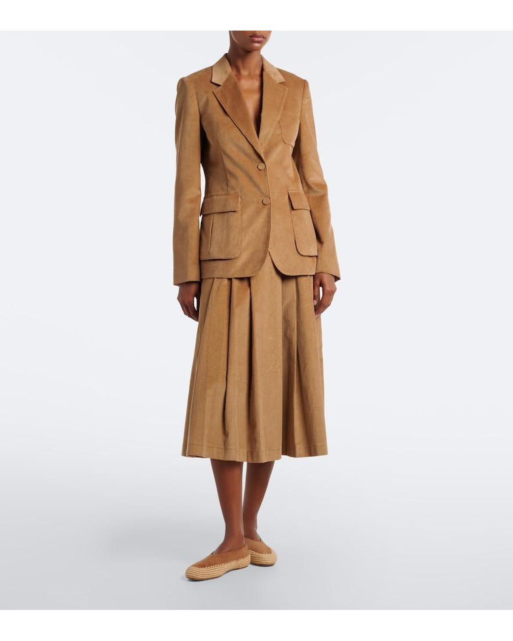 Gabriela Hearst Brown Wesley Pleated Cotton Corduroy Midi Skirt