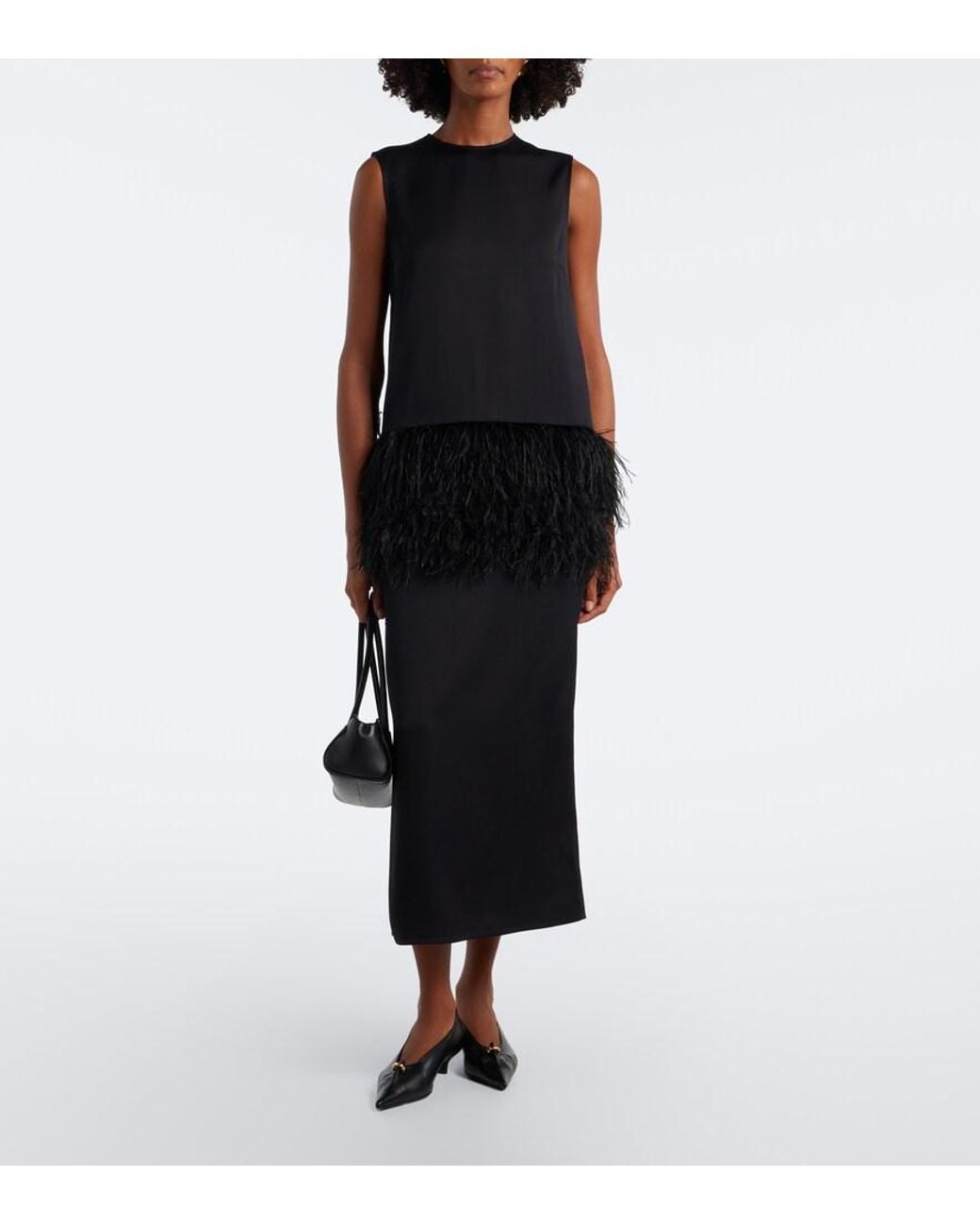 Loulou de Saison Black Sonia Feather-Trimmed Midi Dress