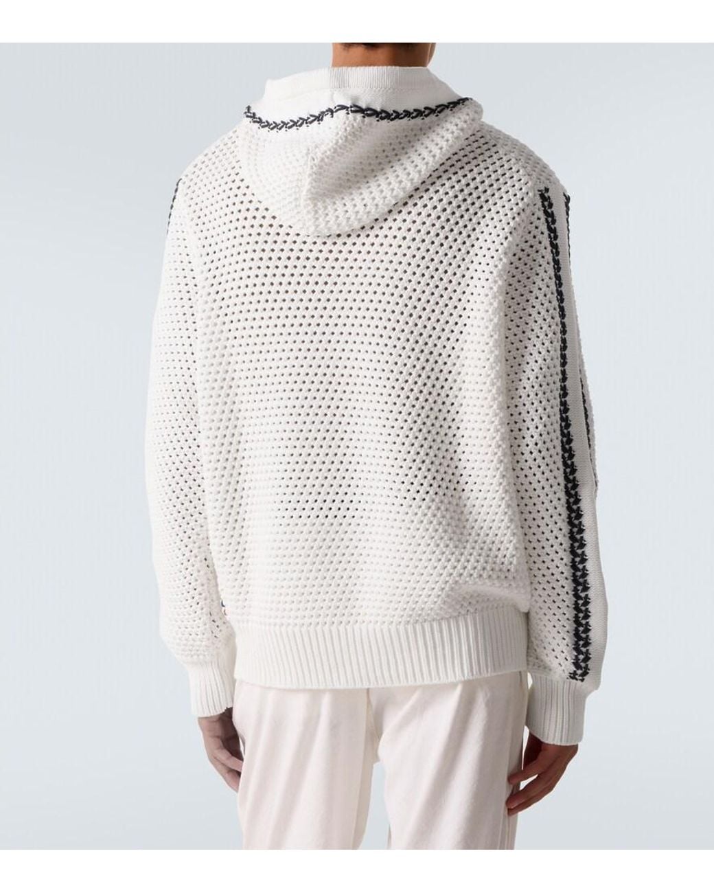 Orlebar Brown White Kirk Striped Crochet Cotton-Blend Hoodie for men