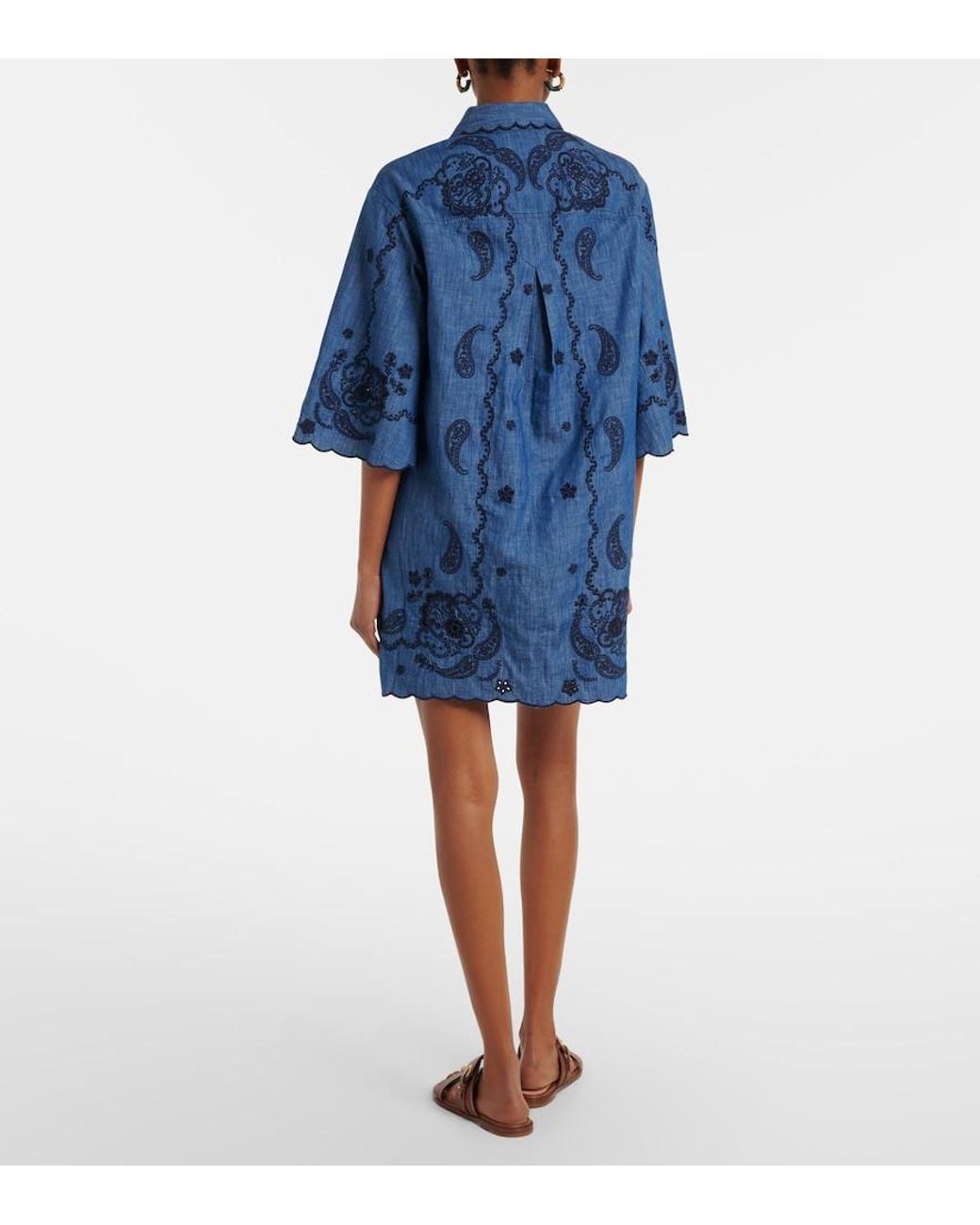 Zimmermann Blue Embroidered Cotton Chambray Minidress