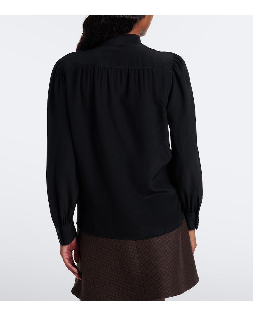 Gucci Black Tie-Neck Silk Crepe De Chine Blouse