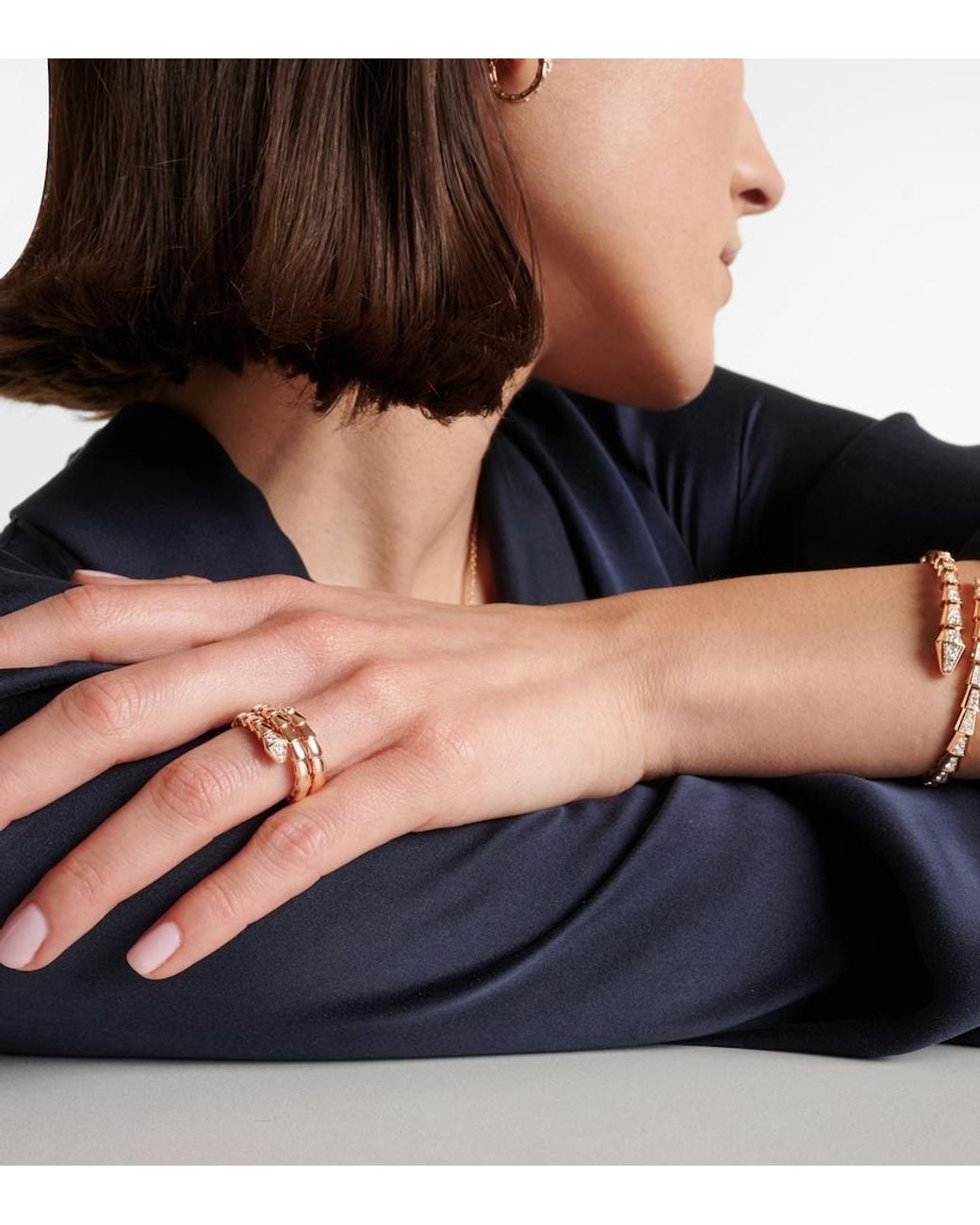 BVLGARI White Serpenti Viper 18Kt Rose Ring With Diamonds
