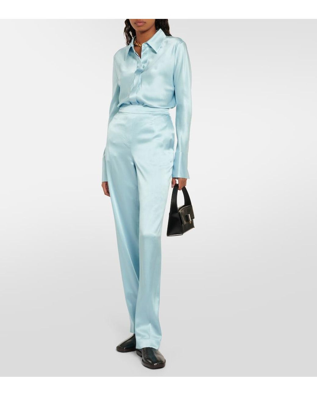 Joseph Blue Tova Silk Satin Straight Pants