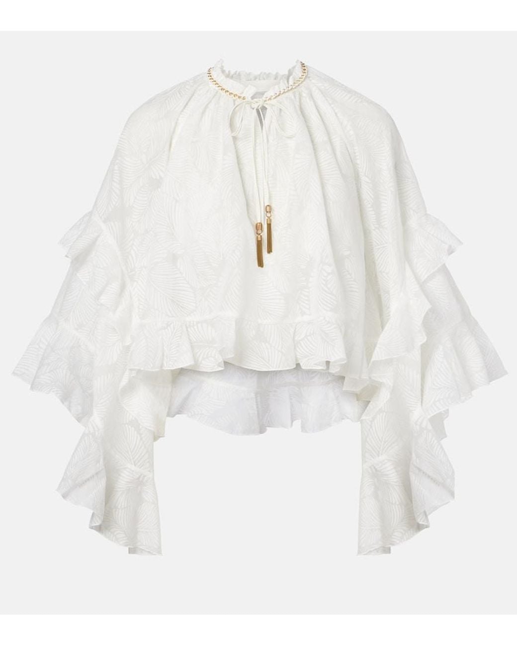 Zimmermann White Daylight Ruffled Cotton-Blend Blouse