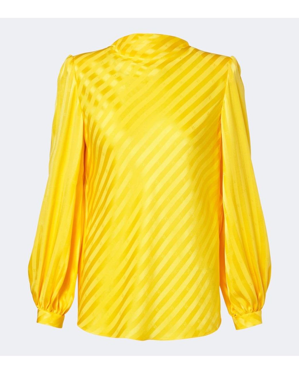 Valentino Yellow Vlogo Striped Silk Jacquard Blouse