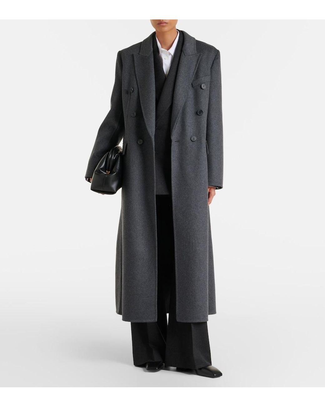Victoria Beckham Black Double-Breasted Wool-Blend Coat