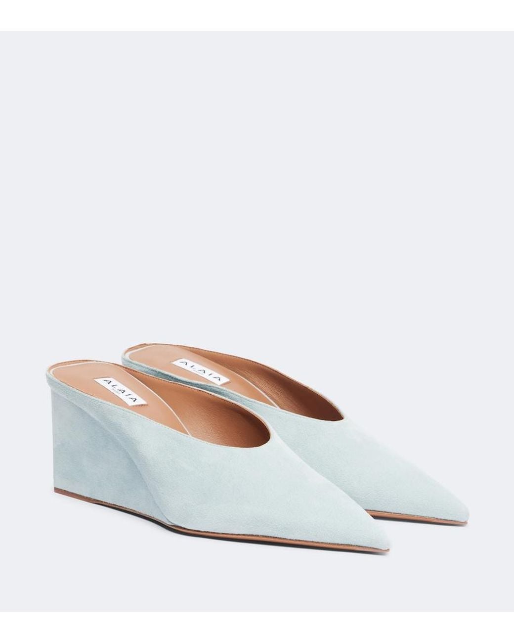Alaïa White Cube 75 Suede Wedge Mules