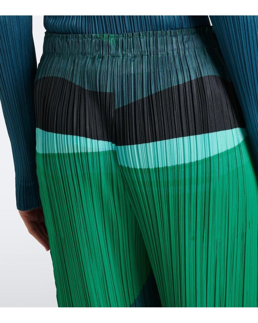 Pleats Please Issey Miyake Green Orbit Pleated Wide-Leg Pants