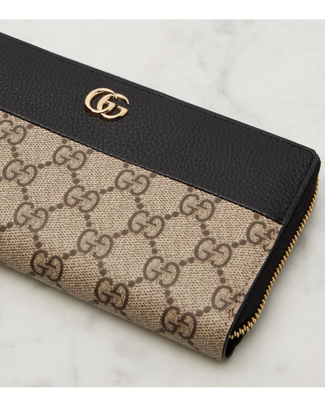 Gucci Black Gg Marmont Leather-Trimmed Wallet