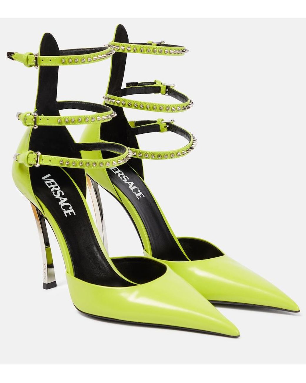 Versace Green Spiked Pin Point Leather Pump