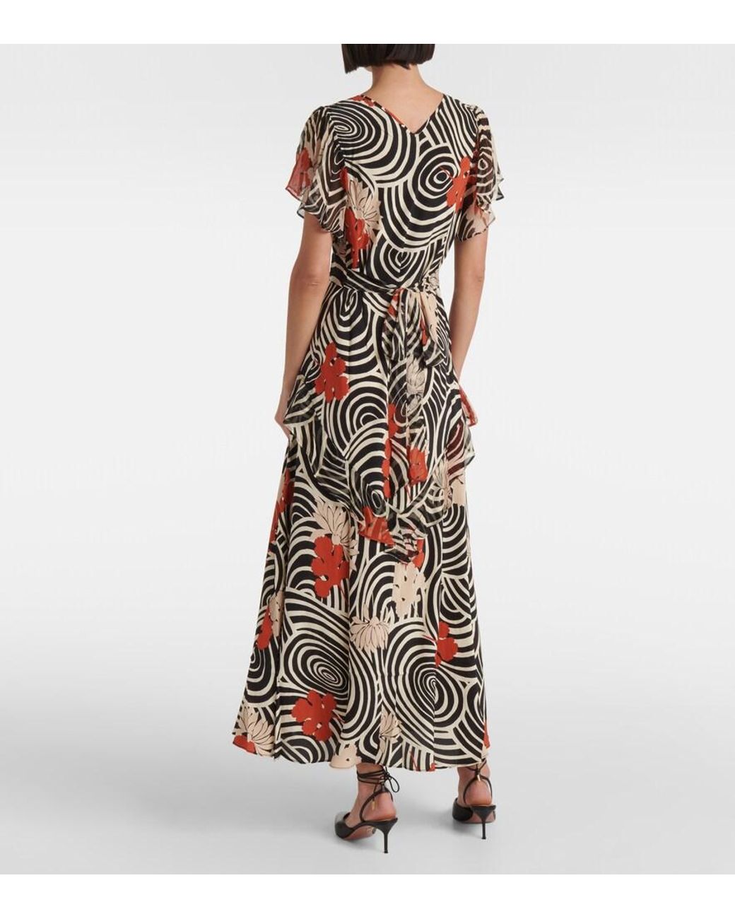 Rixo Metallic Evie Printed Ruffled Silk Maxi Dress
