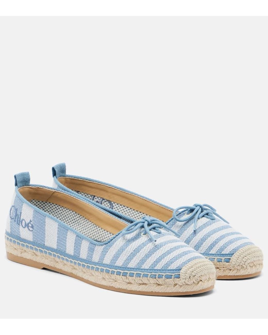Chloé Blue Isla Striped Canvas Espadrilles