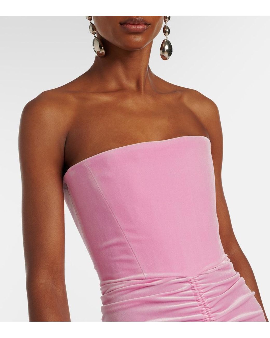 Alex Perry Pink Ruched Velvet Bustier Gown