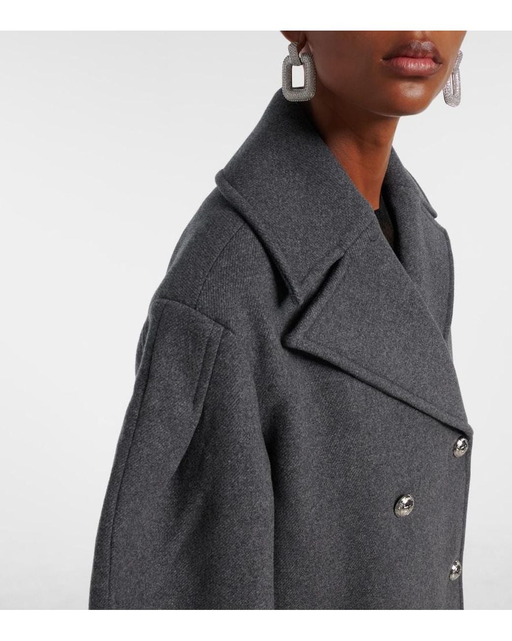 Ganni Gray Oversized Wool-Blend Peacoat