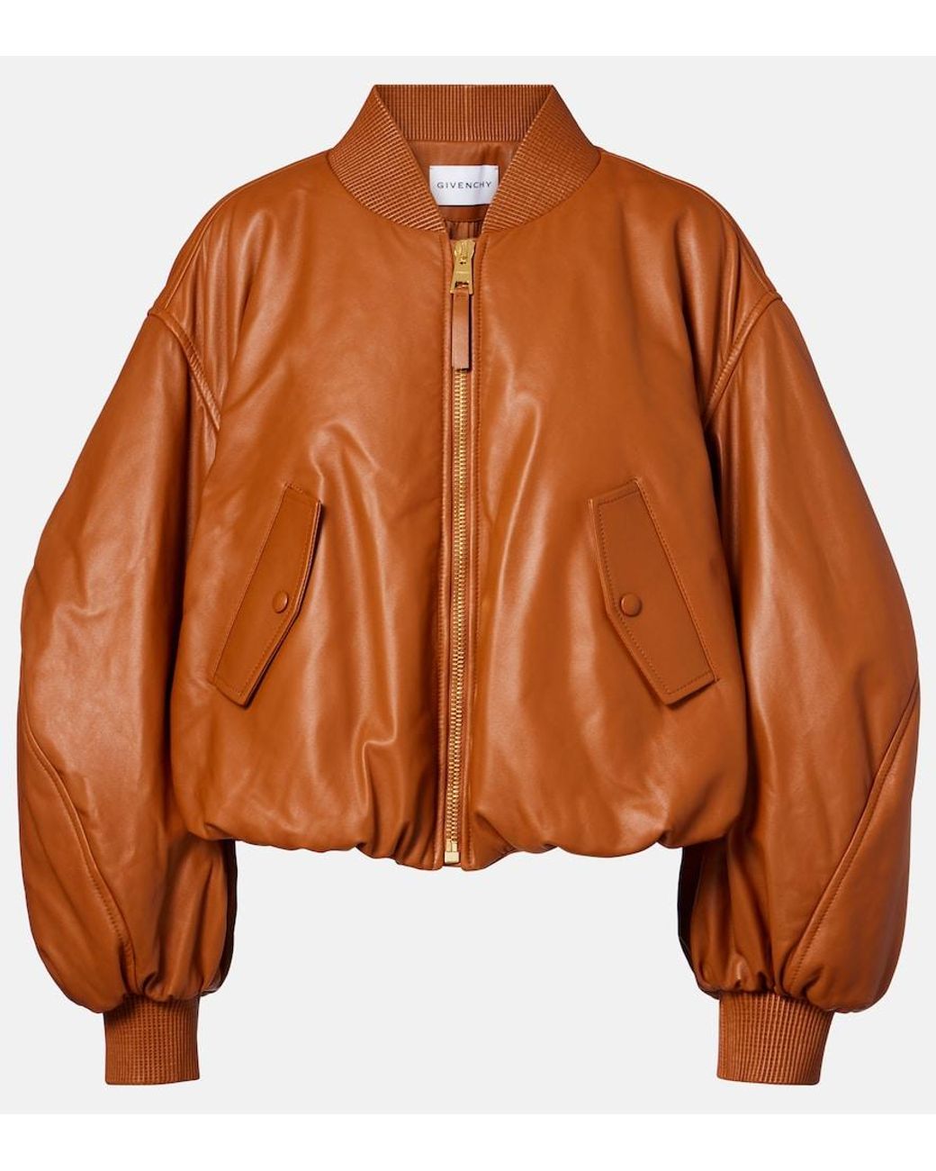 Givenchy Brown Cocoon Cropped Leather Bomber Jacket