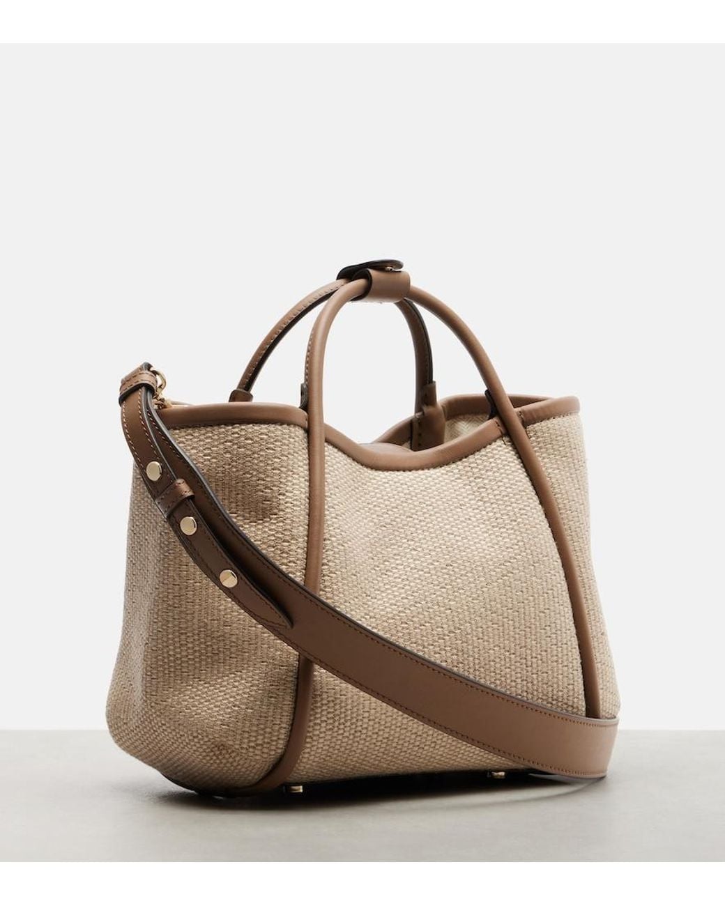 Max Mara Natural Marin Small Leather-Trimmed Top-Handle Bag
