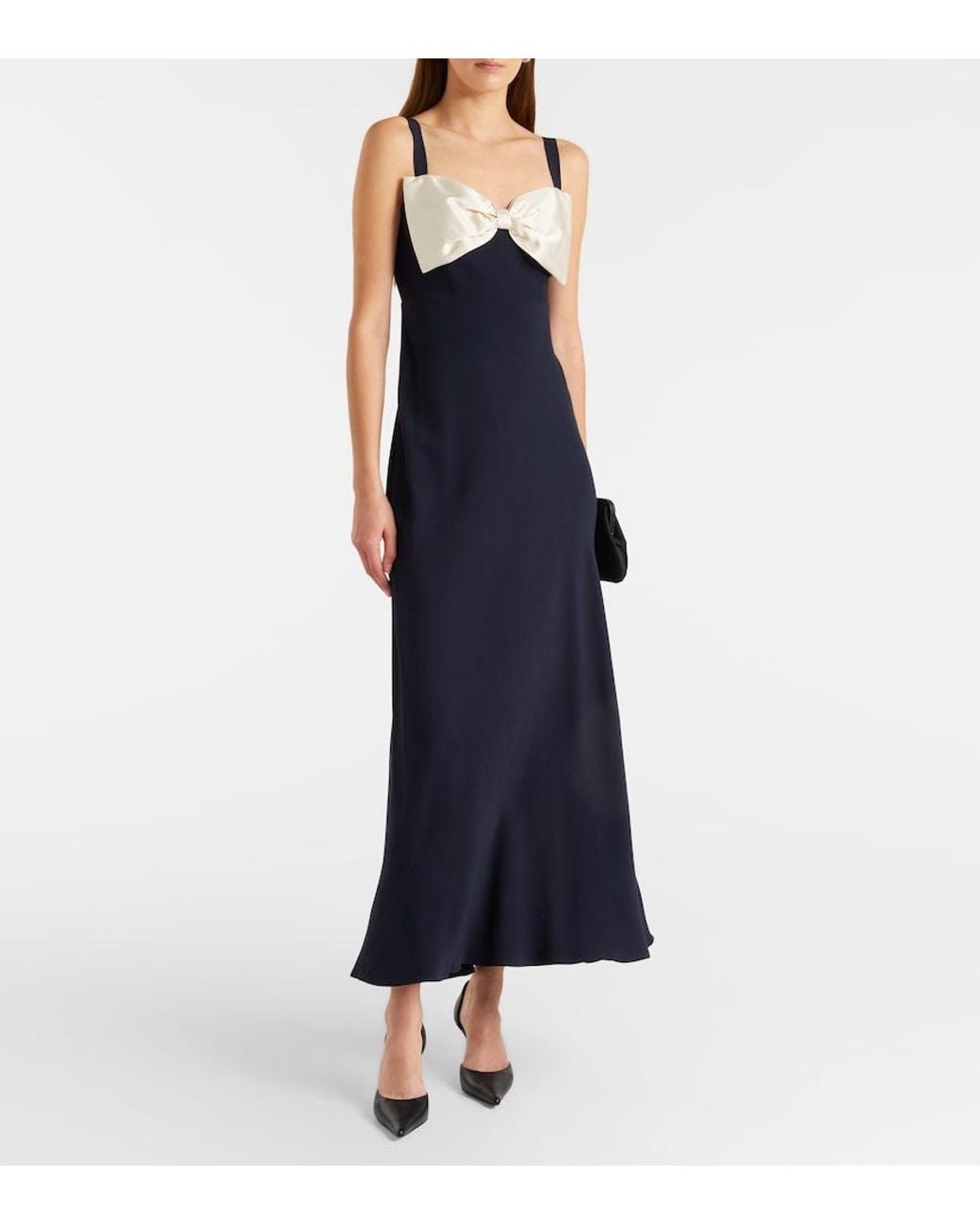 Rixo Blue Bow-Detail Satin Midi Dress
