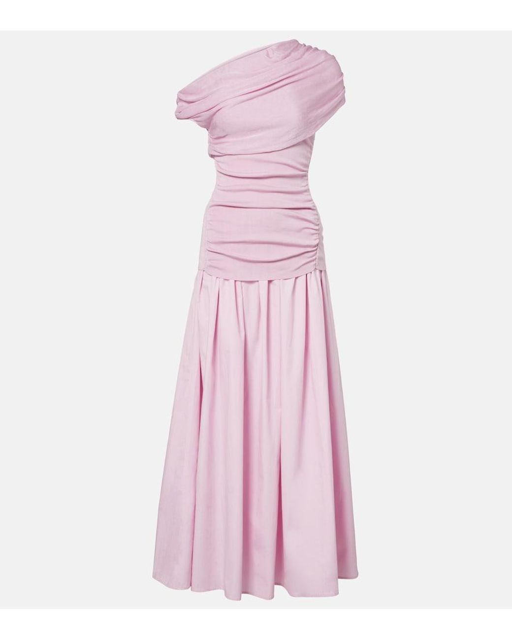 Self-Portrait Pink Asymmetric Draped Midi Dress