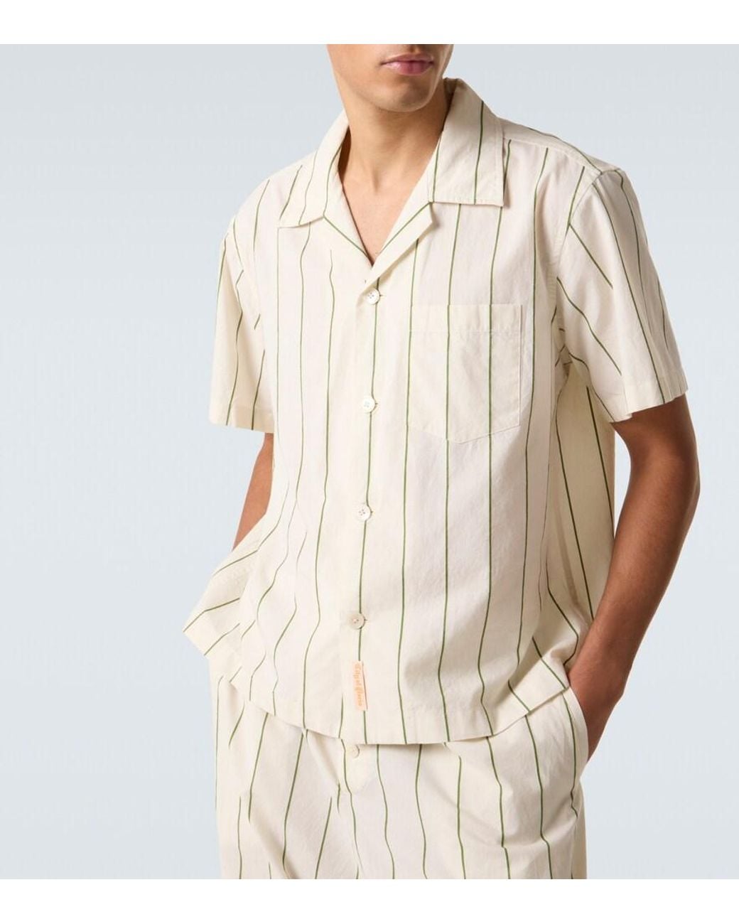 Bode White Celery Striped Cotton Bowling Shirt for men