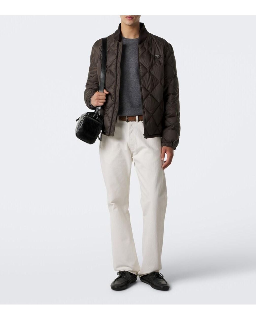 Prada Gray Quilted Down Jacket for men