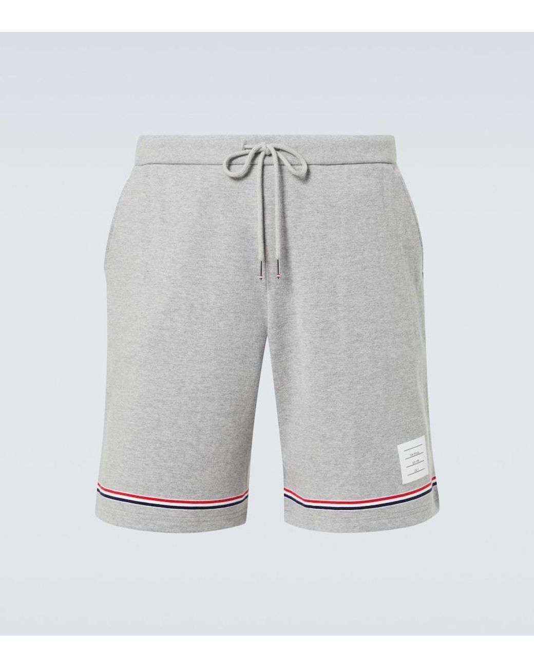 Thom Browne Gray Striped Mid-Rise Cotton Shorts for men