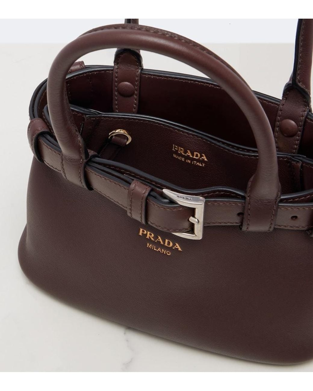 Prada Brown Buckle Small Leather Top-Handle Bag