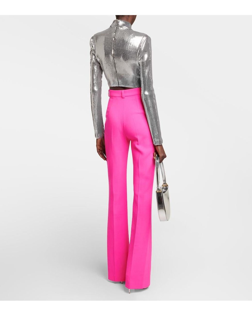 David Koma Pink High-rise Flared Wool-blend Pants