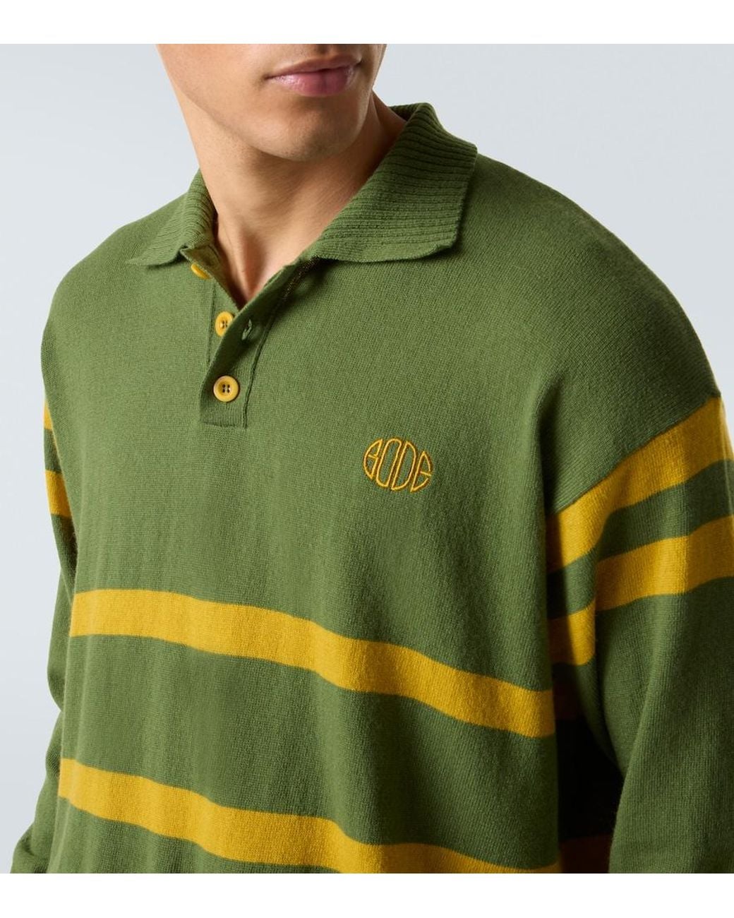 Bode Green Striped Virgin Wool Polo Sweater for men
