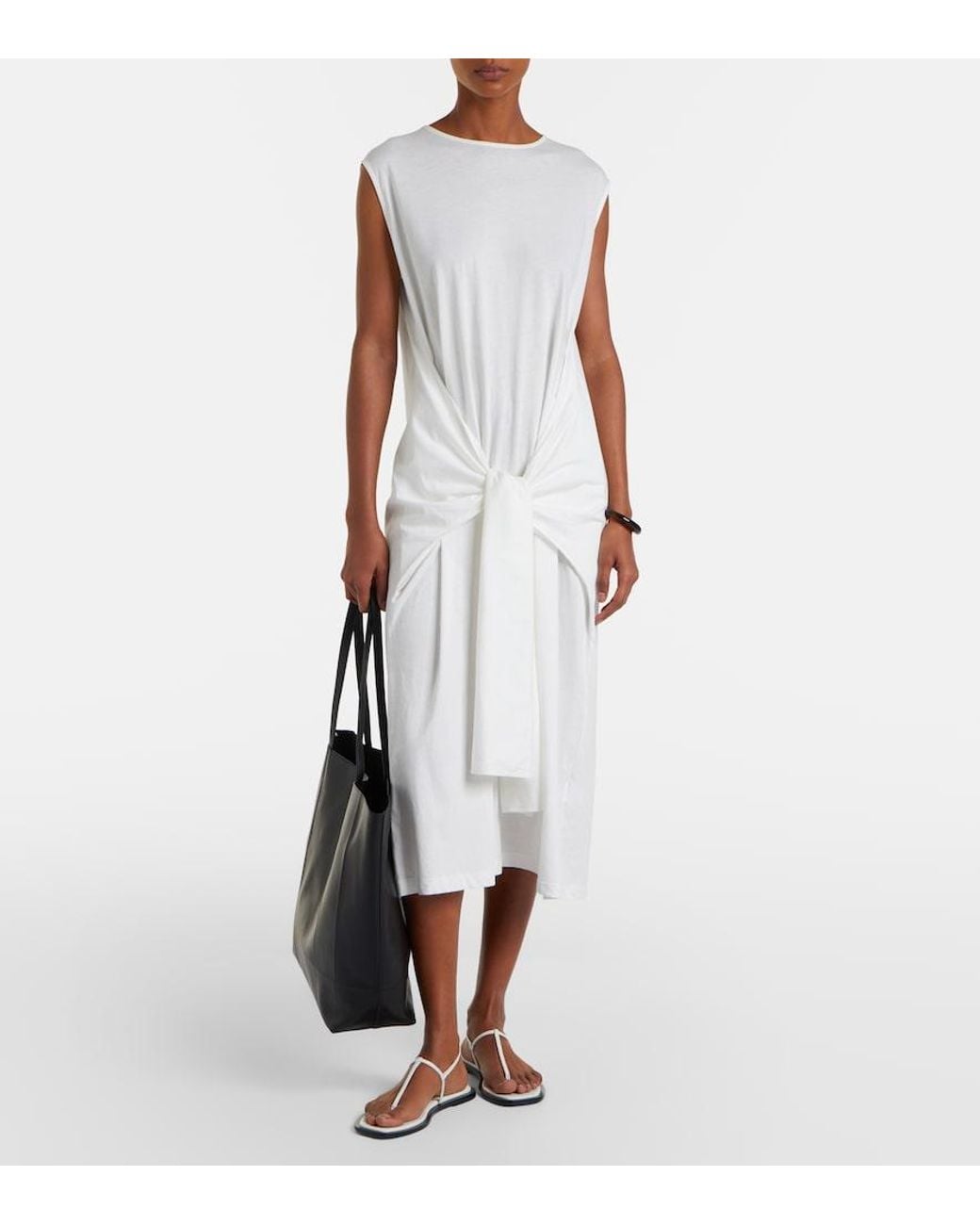 Totême White Gathered Cotton Jersey Midi Dress