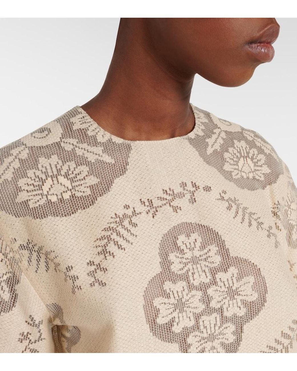 Valentino Garavani Natural Floral Knitted Cotton-Blend Top