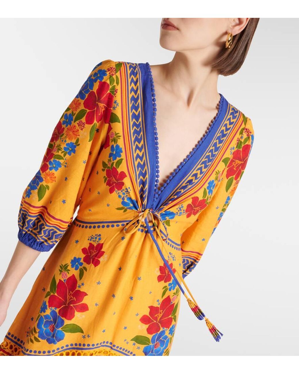 chinese dress ladies Blue Full Of Flowers Organic Cotton Midi Dress  FARM Rio