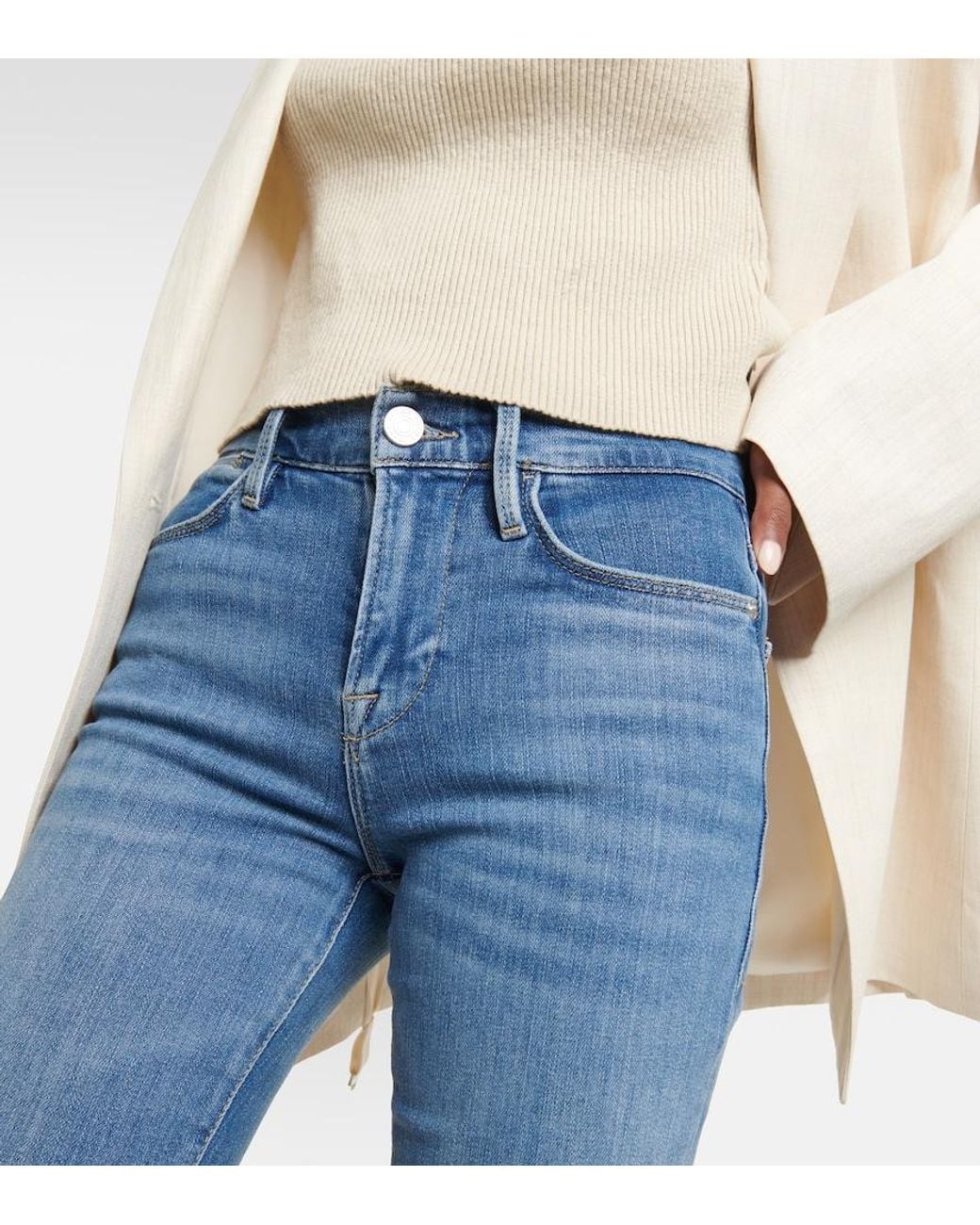 FRAME Blue Le Easy Flare Raw Fray Flared Jeans