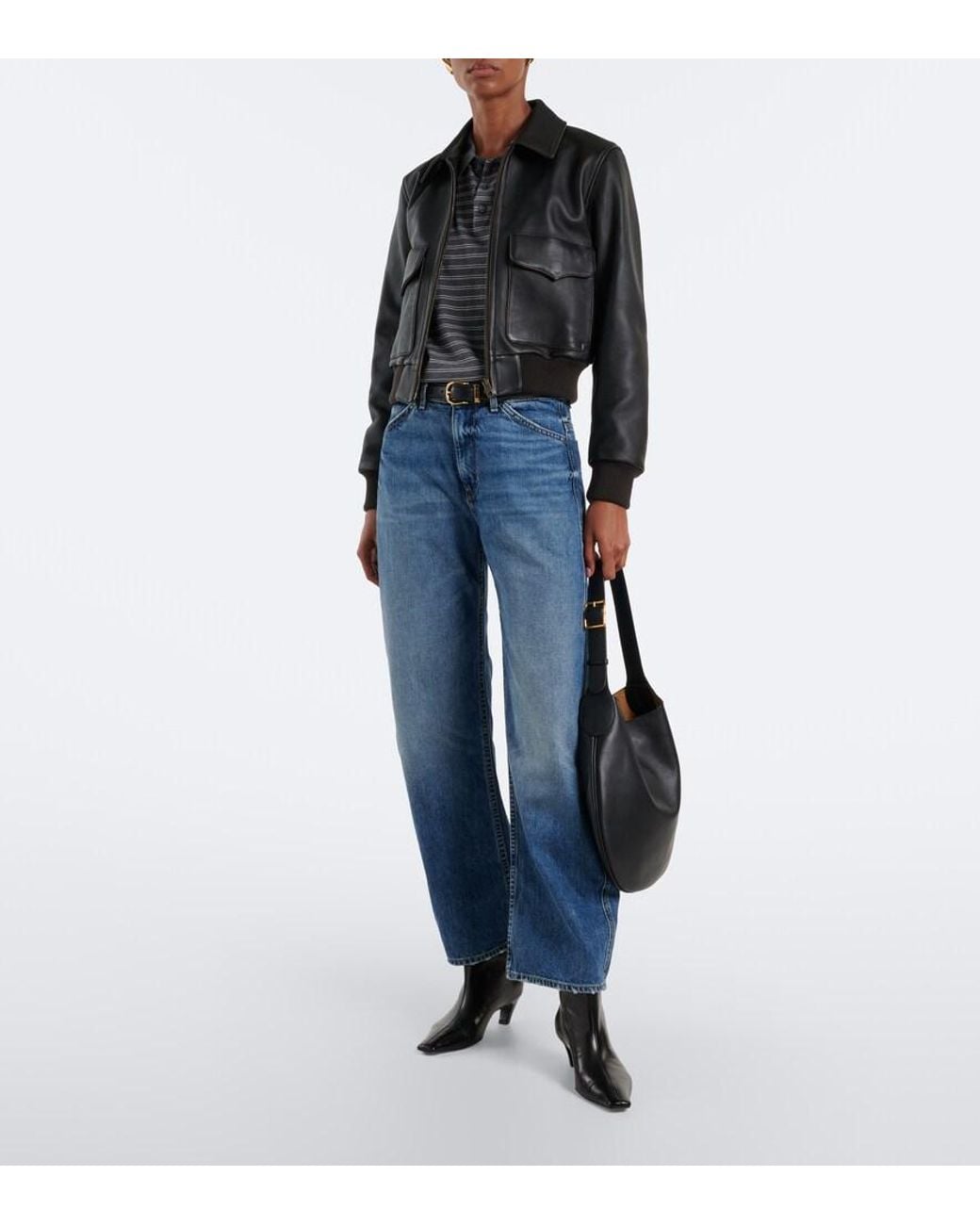 Nili Lotan Black Leather Bomber Jacket