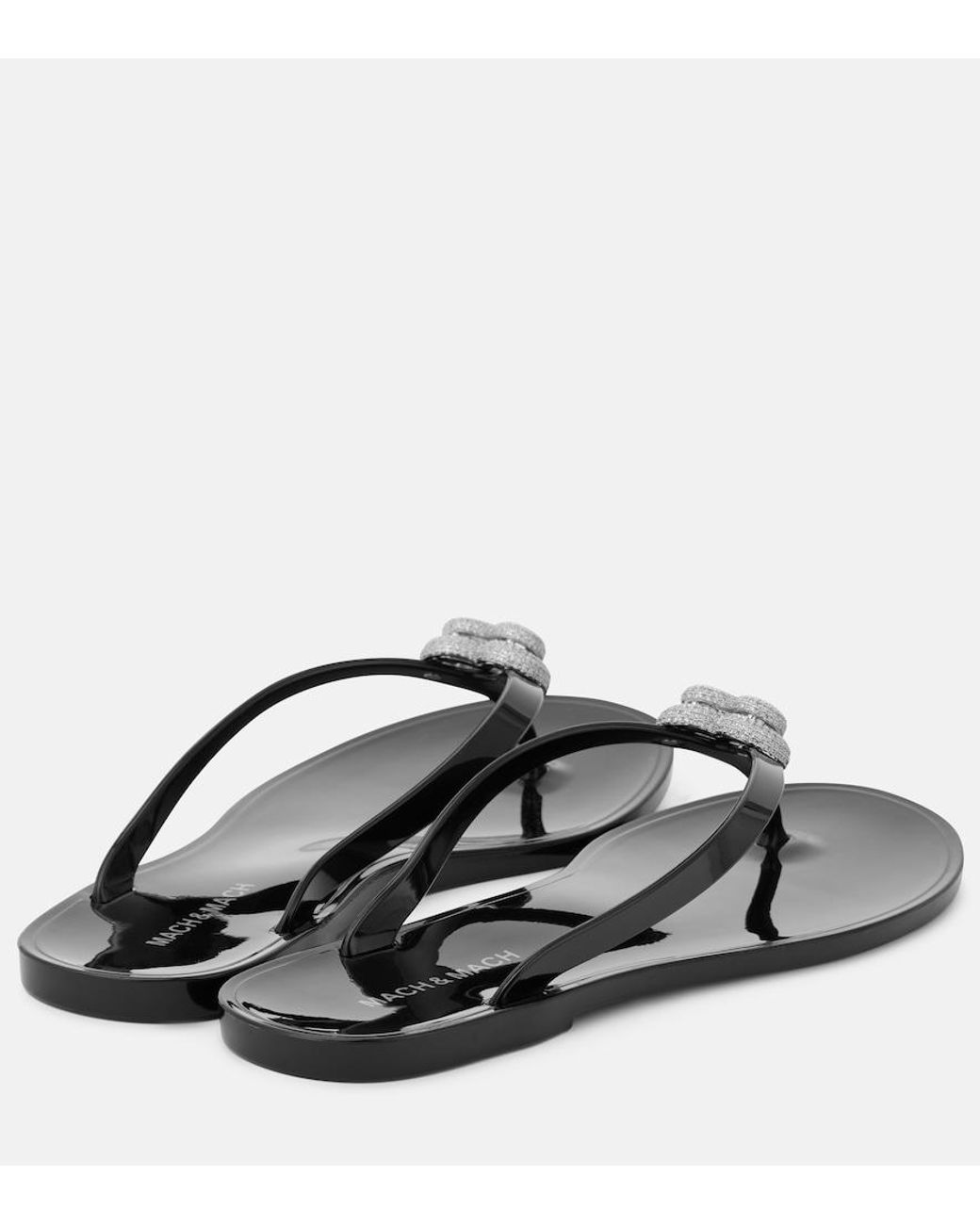 Mach & Mach Gray Double Heart Embellished Thong Sandals