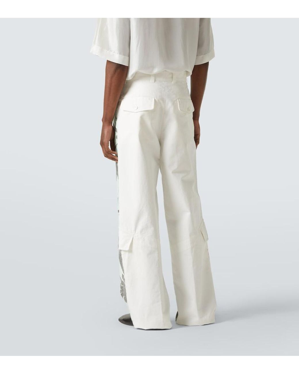 Dries Van Noten Green Floral Cotton Wide-Leg Pants for men