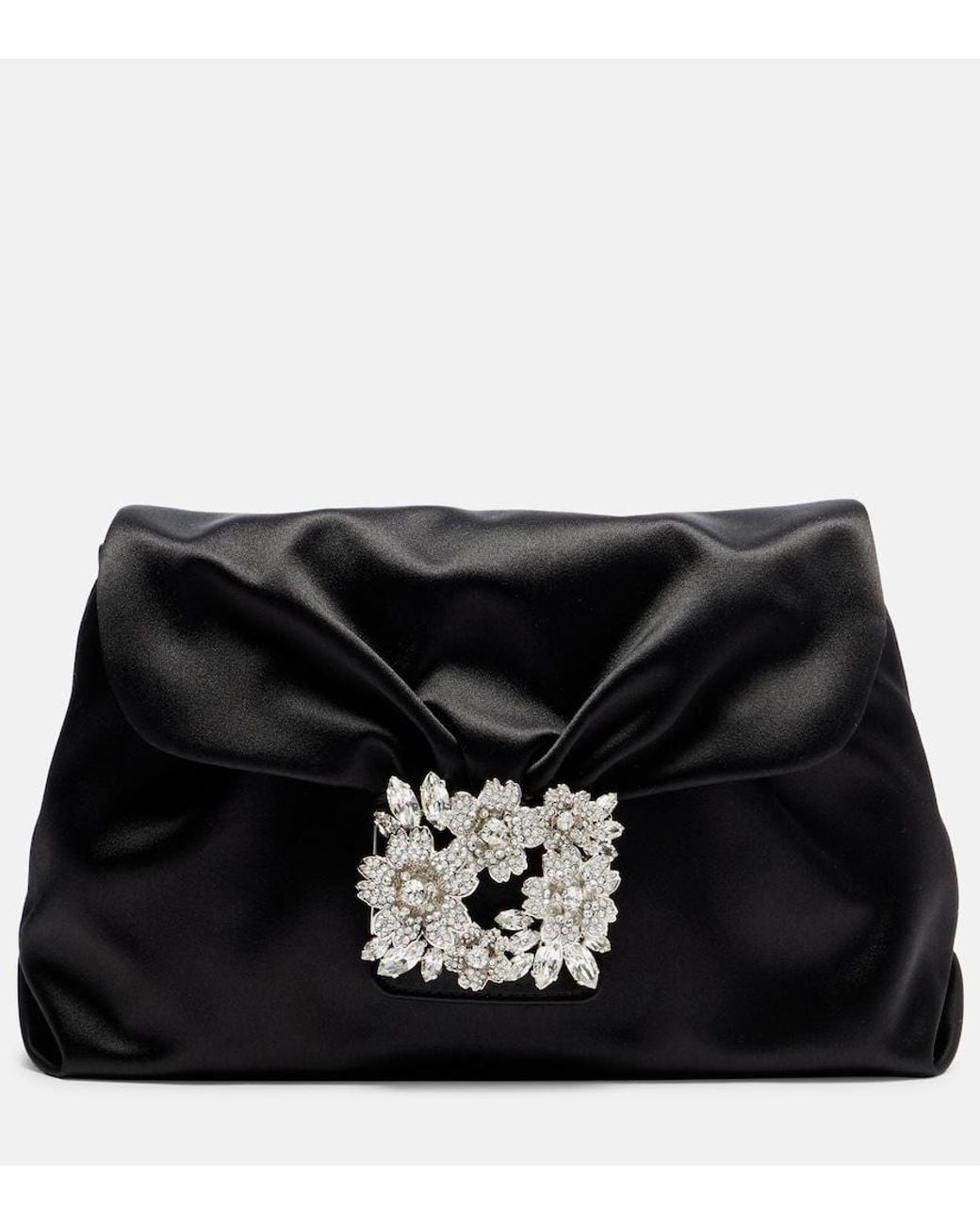 Roger Vivier Black Efflorescence Mini Satin Clutch