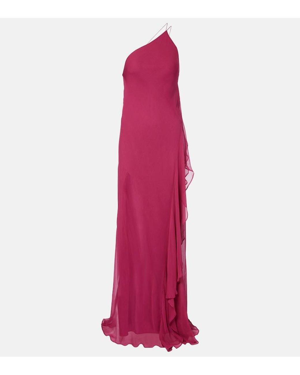 The Sei Pink One-Shoulder Ruffled Silk Gown