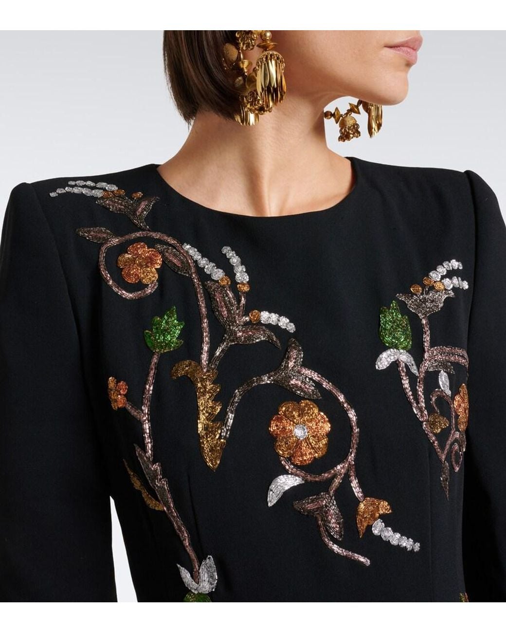 Dries Van Noten Black Floral Embellished Gown