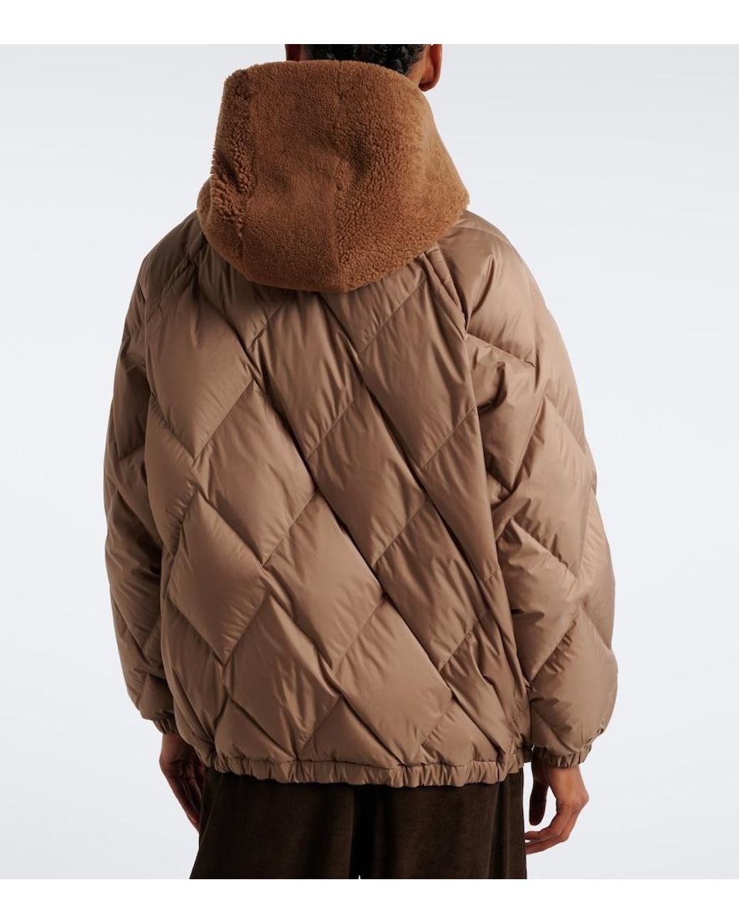 Brunello Cucinelli Brown Shearling-Trimmed Quilted Down Jacket