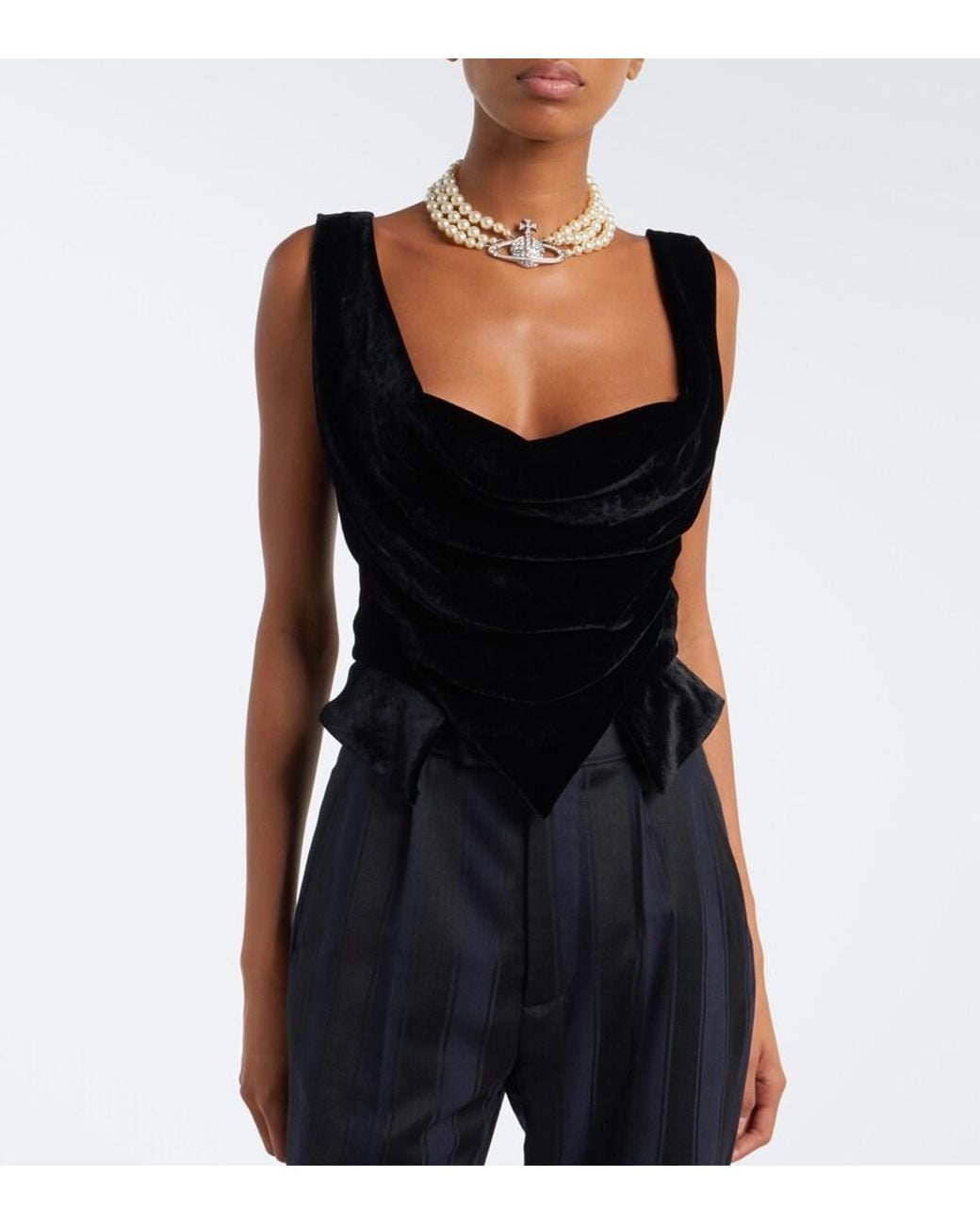 Vivienne Westwood Black Sunday Draped Velvet Bustier Top