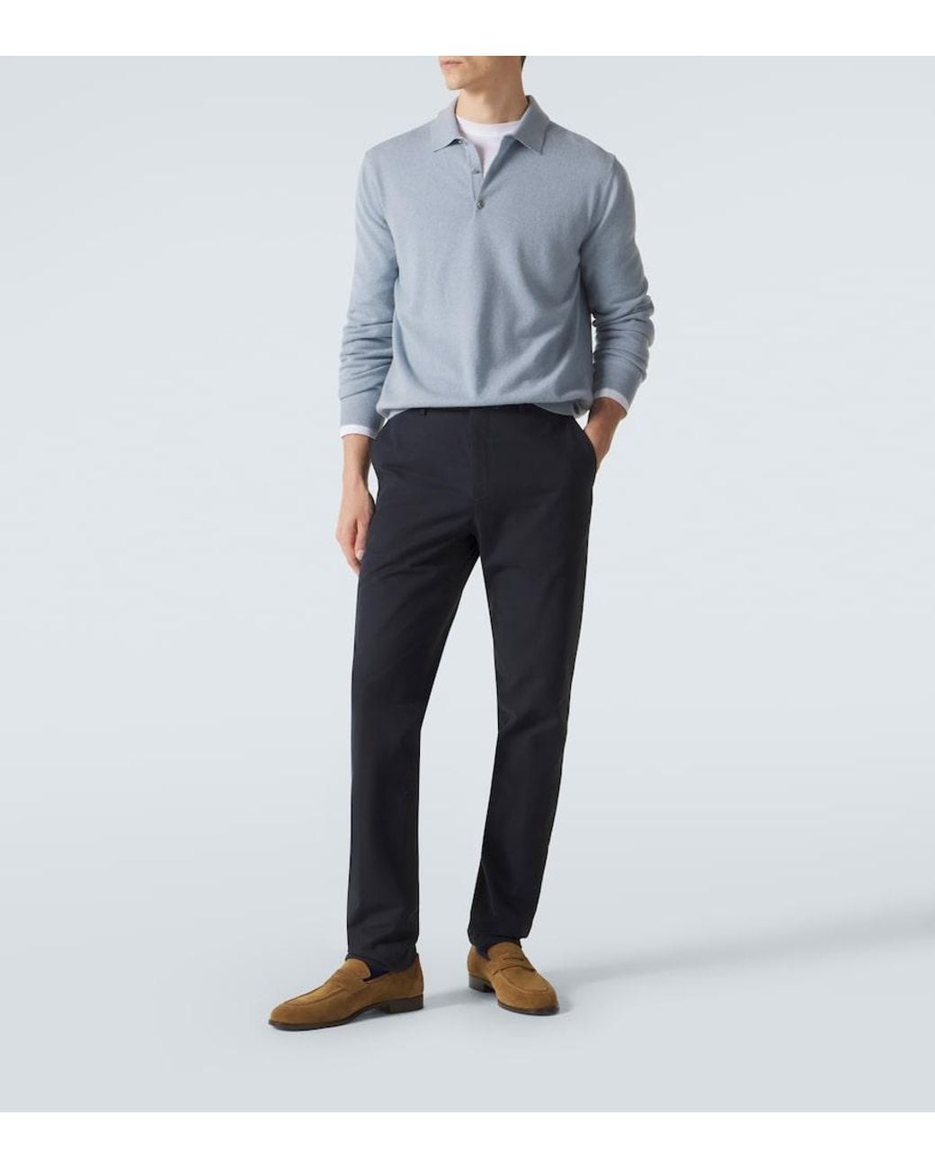 Loro Piana Blue Cashmere Polo Sweater for men