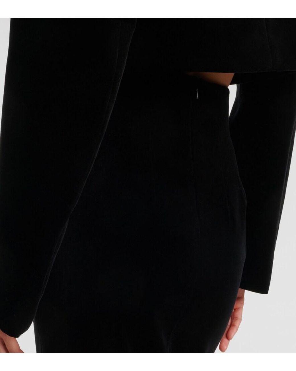 Khaite Black Lachlan Cotton Velvet Pencil Skirt