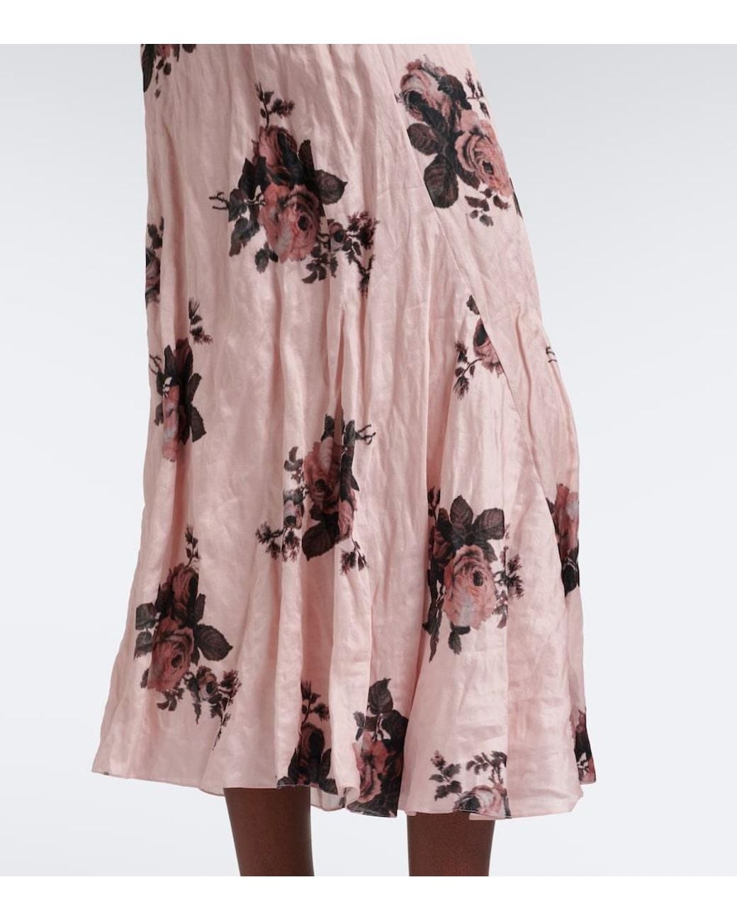 Erdem Pink Floral Satin Midi Skirt