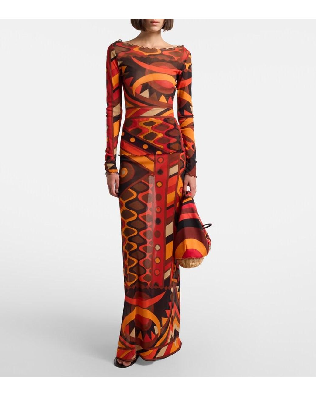 Emilio Pucci Red Vivara Tulle Maxi Skirt