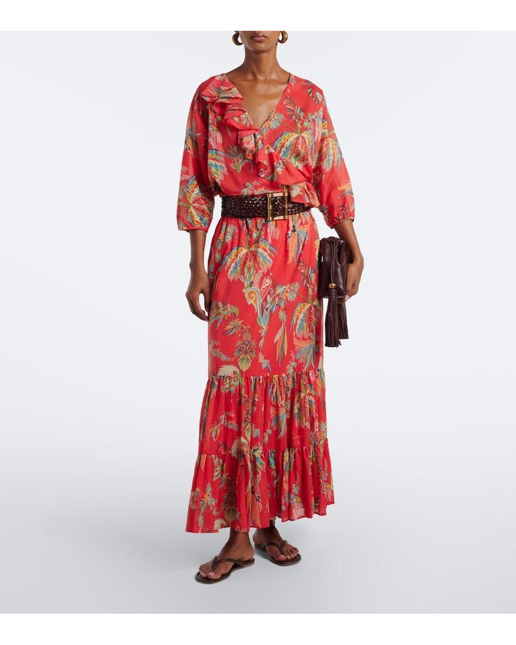 Etro Red Floral Cotton Wrap Top