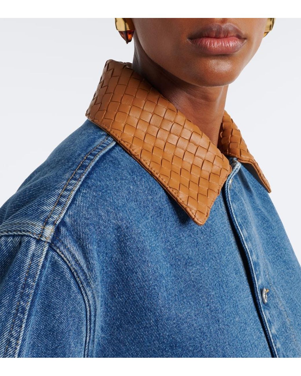 Bottega Veneta Blue Intrecciato Oversized Denim Jacket