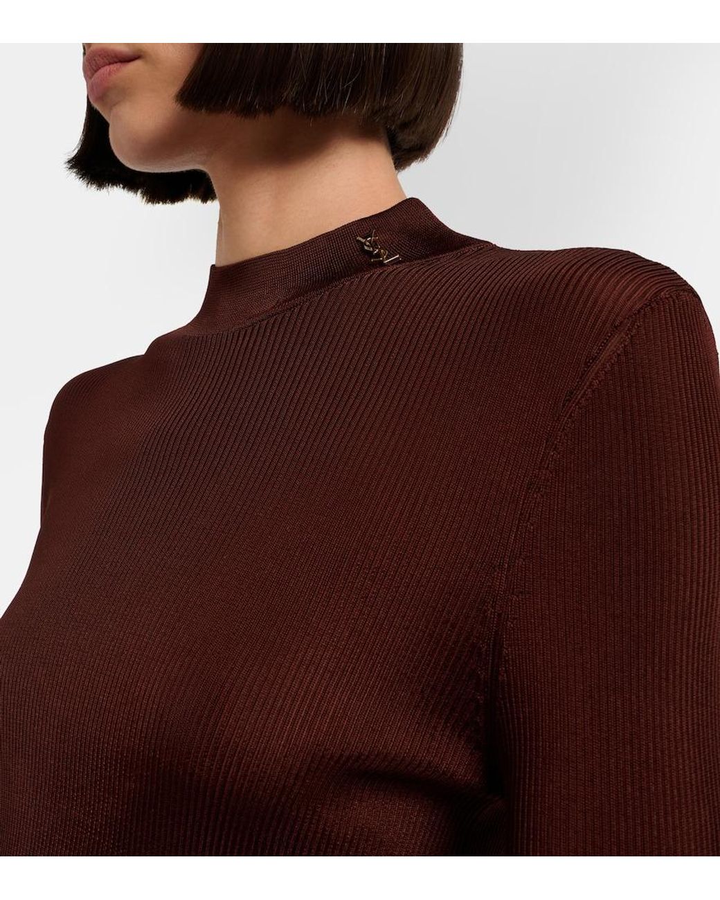 Saint Laurent Brown Ribbed-Knit Silk Sweater